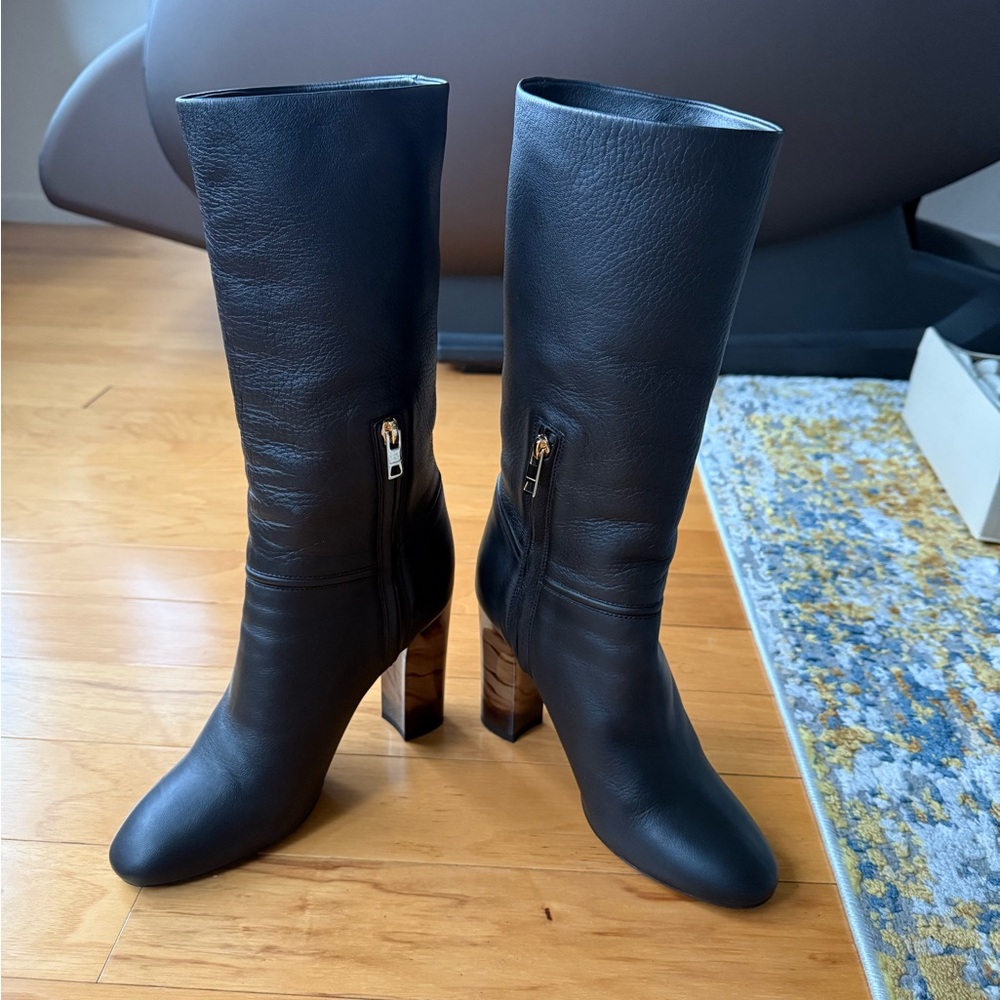 LIKE NEW Burberry Jazmine 100 Heritage Soft Leather Boots - Size 38 EU - Black